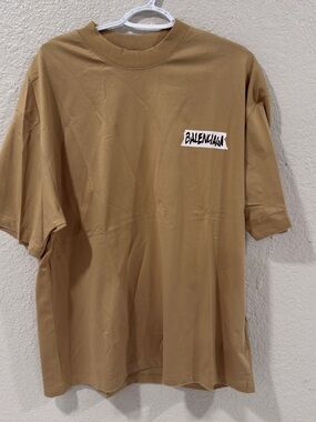 Balenciaga Men’s Short Sleeve Tee in Tan Brown SIZE large oversized like XL